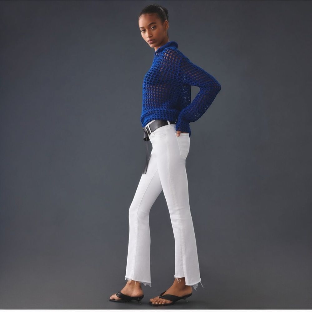 NWT MOTHER Insider Mid-Rise Crop Step Fray Jeans White Anthropologie